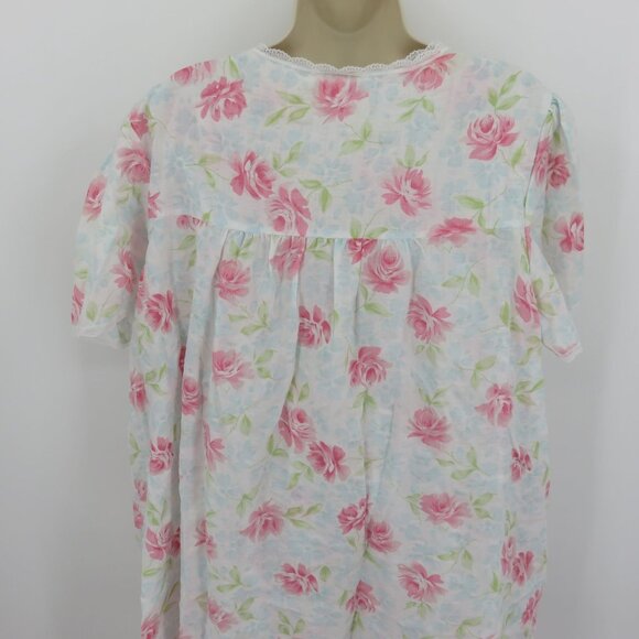 VTG Carriage Court Women XL Sleep Dress Short Sleeve Coverup Robe Pink Flowers - Picture 9 of 16
